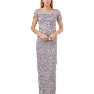 New JS Collection Mesh Top Embroidered Beaded Purple Formal Gown Size 8